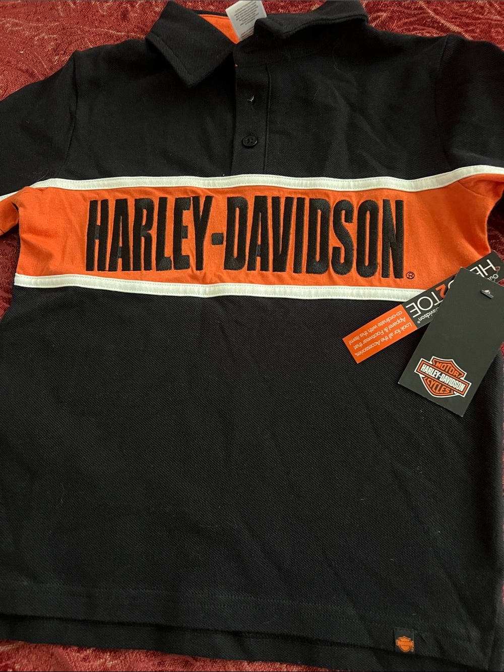 Harley-Davidson Black & Orange Kids Polo with Bold Chest Logo